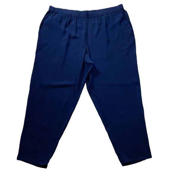 Eileen Fisher Womens Pants sz 2X new nwt $278 Navy Blue Silk Cropped Ankle x28" - Picture 3 of 12